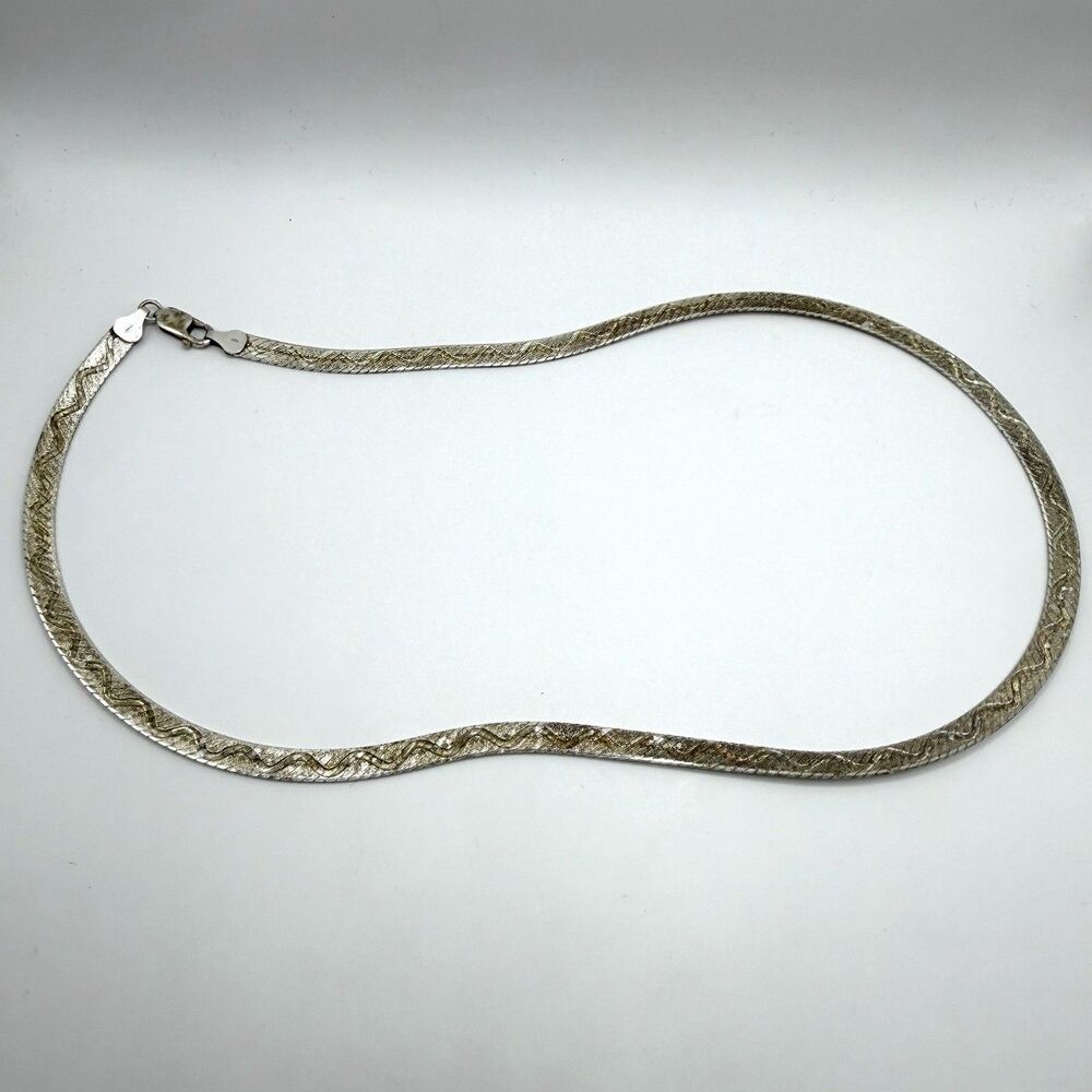 925 Sterling Silver Italy Herringbone Chain Necklace 20" 21g Flat Wide